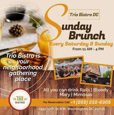 Sundays were made for indulgence, and that's exactly what you'll get at Trio Bistro DC's Bottomless Brunch!