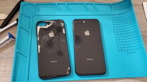 iPhone 8 plus complete rebuild. Before and after. 100% apple parts. No chinese knockoffs.