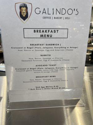 Breakfast menu