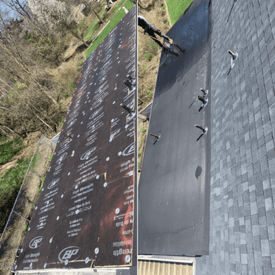 On the left, unfinished porch roof, showing signs of wear and tear. On the right, a fresh and sleek new & restored porch roof,