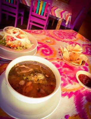 The Tortilla Soup & Fiesta Salad Combo with mandatory fresh chips and homemade salsa.  The BEST in SAT!