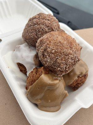 Fresh fried donut holes. Maple, vanilla, cinnamon sugar