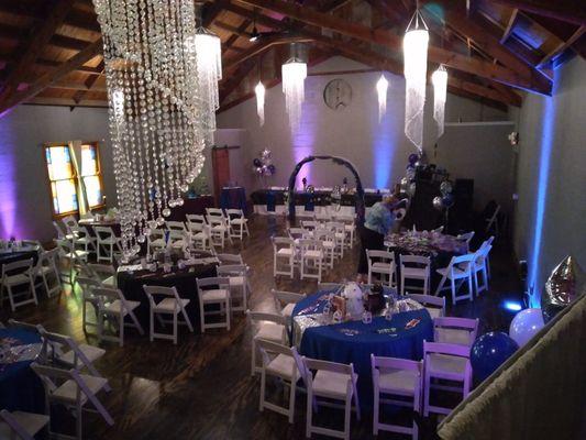 Ceremony setup in same space as the reception will be. Our colors were blue and purple.