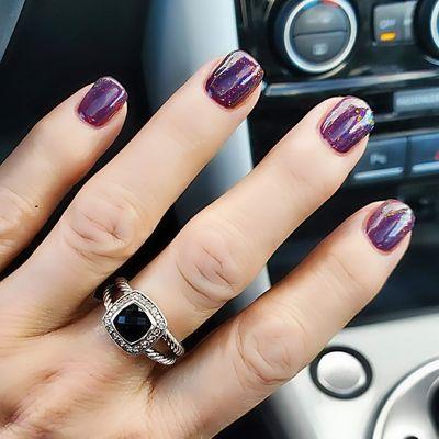 Love the Gel dark purple sparkles @ Nail Central