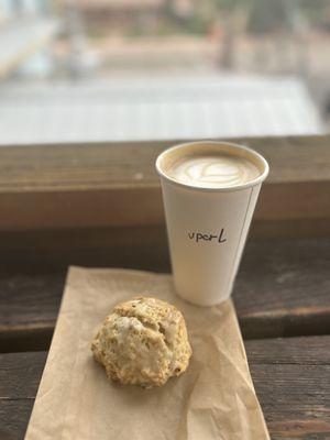 Vegan Pumpkin Spice latte with a lemon lavender scone