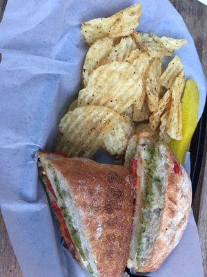 Roasted Turkey pesto panini with kettle chips - Aug-2021