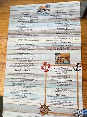 Menu as of 3/15/23