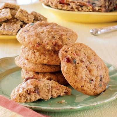 Pecan Fruit Cake Cookies - Rich buttery cookies filled with pecans, cherries, pineapple, and dates. www.puddinhill.com