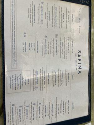 Safinas Menu