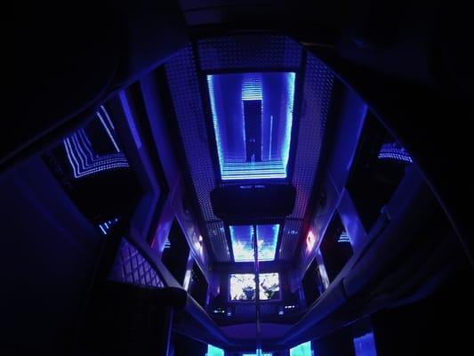 View of dual infinity ceiling in our 18 passenger party bus!