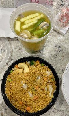 Vegetables Soup and vegetable fried rice