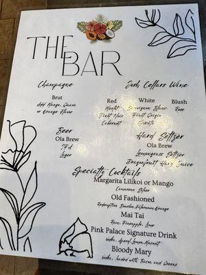 The bar menu