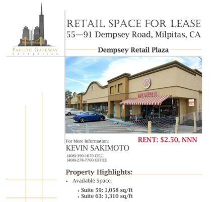 Space for Lease Milpitas, CA