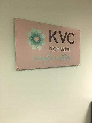 KVC Nebraska sign in lobby.