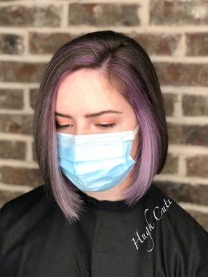 Face frame hilite lavender bob haircut. Any inquiries, call or text 4045131335. Follow me on Facebook or Instagram @HughCuti.