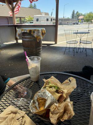 Patio, root beer float, roast beef sandwich