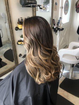 Root drop ombré with face frame and cut by Ashley