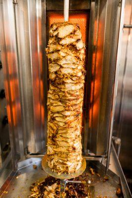 Our hand-stacked chicken shawarma