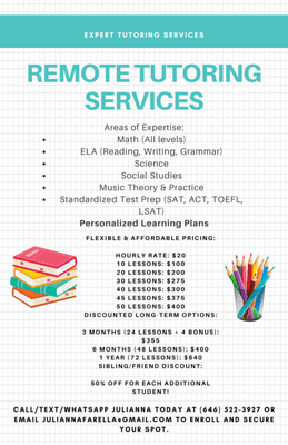 Remote Tutoring Services Pricing Sheet. Something for everyone.