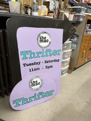 Our handmade signs for our tiny creative supply thrift store