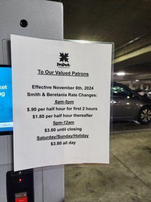 Updated parking rates