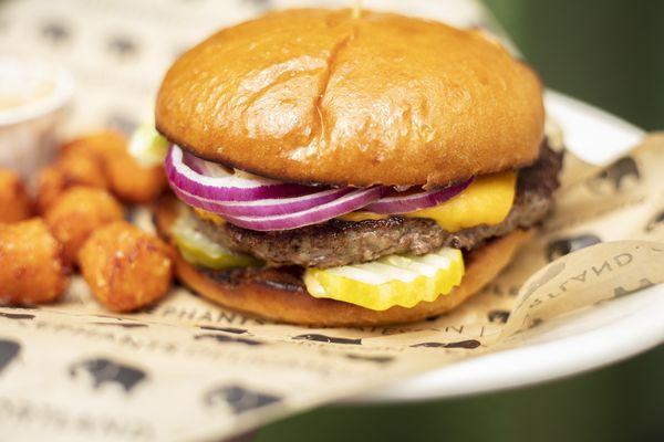 Cheeseburger and sweet potato tots