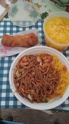 Shrimp lo mein lunch special with egg drop soup