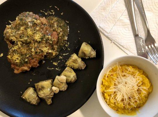 veal osso buco with saffron rice. a+