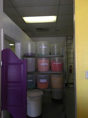 Bins of popcorn