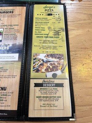 Pizza and Dessert Menu