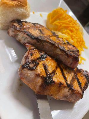 grilled Pork Chops and cheesy potatoes