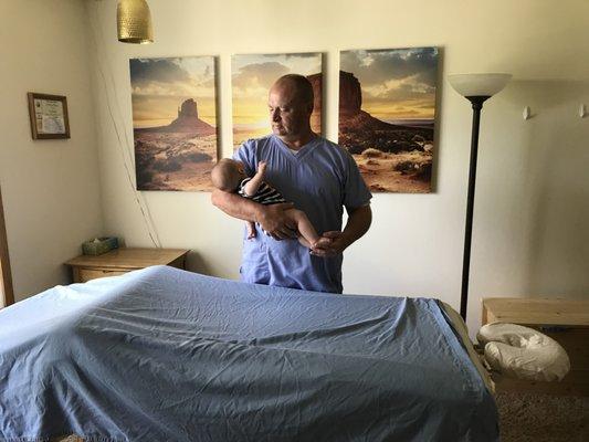 Advanced Therapy's licensed massage therapist and neuromuscular therapist in his treatment room