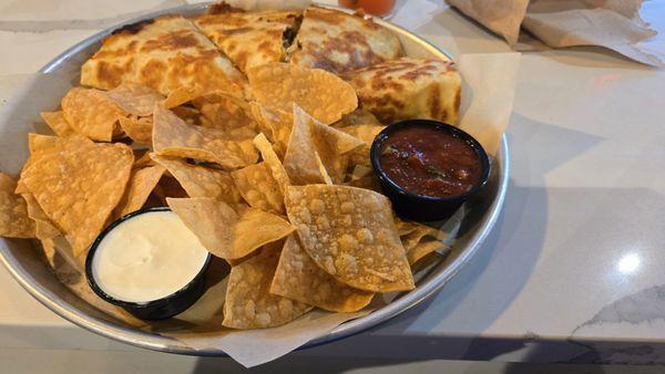 Cheesesteak Quesadilia with nachos