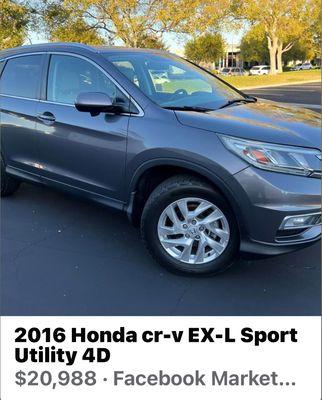 2016 Honda CRV EX-L, One Owner Vehicle, California Car, No Accident, Clean Carfax.