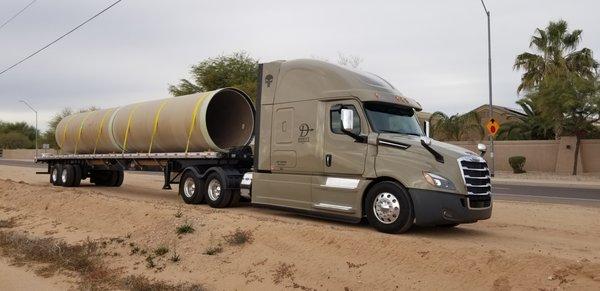 27,000 lbs. Two 21.5 feet long x 6 foot diameter pipes for Gilber AZ Water Treatment Plant. 53' Dorsey.