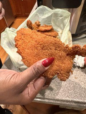 Flat, hard and dry Chicken tender