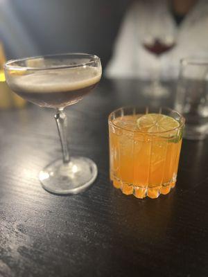 Espresso martini and mezcal cocktail