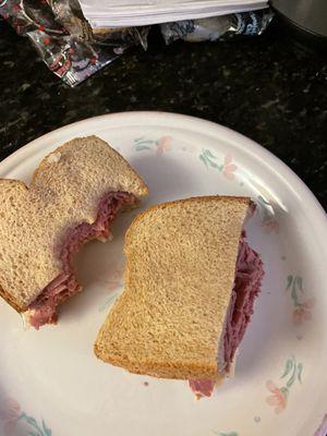 A very boring, half dry, and cold Reuben??? I mean, it was served cold. Also, it's supposed to be on marble rye.