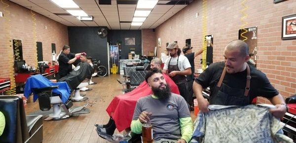 Larry was my barber. I walked out feeling good and looking great! Staff was friendly. A/C was crisp. I found my new favorite barber spot.