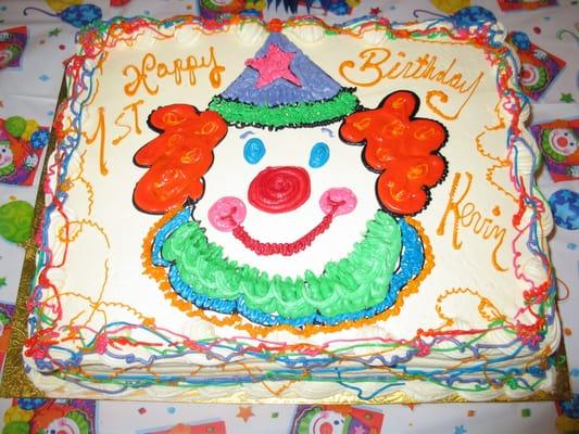 Birthday cake from Nino's with the clown duplicated from a napkin.