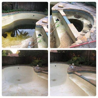 Draining and power washing. Sparkly Pool Services will do all the hard work so you don't have to!