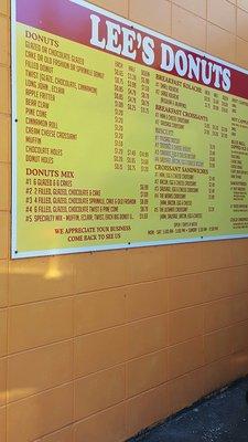 Menu at the drive-thru.