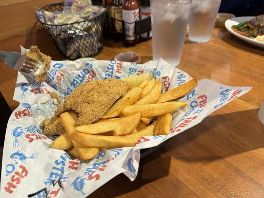 Fried cod with fries and coleslaw !