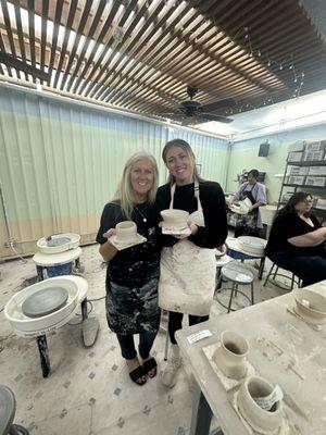 My daughter and I with our finished projects that will be glazed and fired