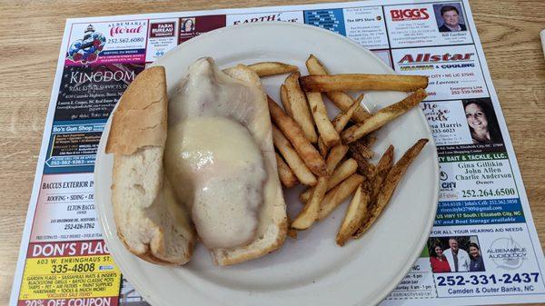 Chicken parmesan sandwich with fries