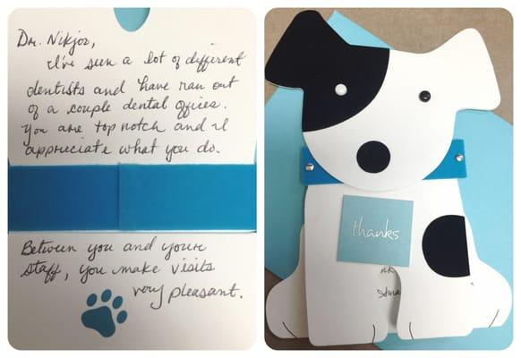 A BIG THANK YOU to our patient Amanda for making our day with this sweet thank you card.