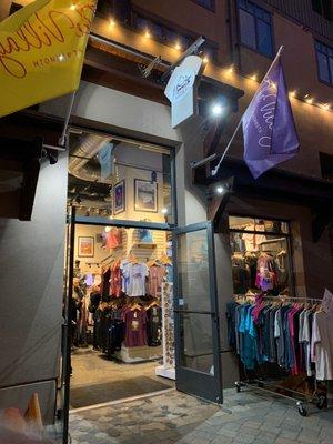 Front of store- zoom in for a sneak at their cute tees!