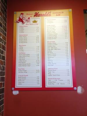 Harold's menu