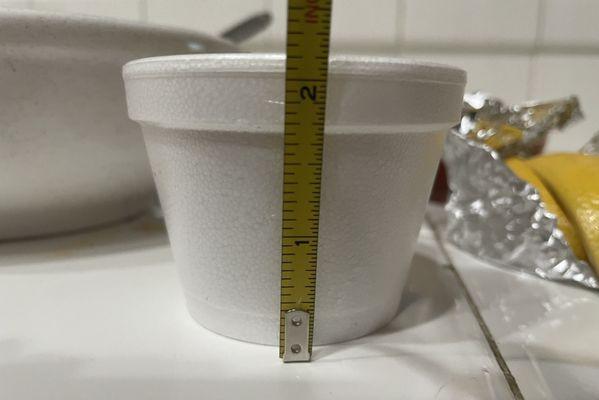 Bean and rice take-out containers are approximately 2 1/4 inches high.