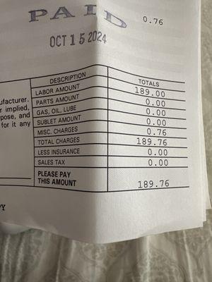 $200.00 charge for "labor" aka an OBD scan, which you can do at home for free.